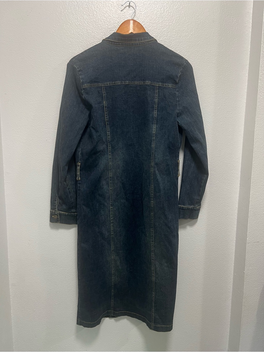 Vintage Monteau Long Denim Button-Front duster Jacket Coat - Dark Blue - Picture 5 of 5